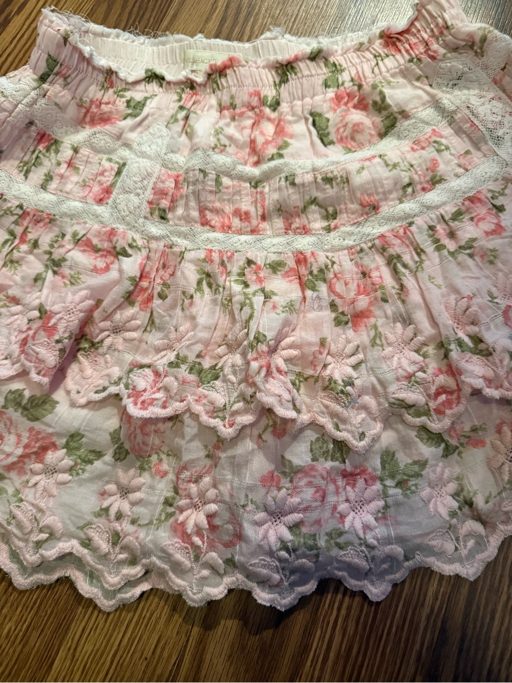 Loveshackfancy Floral Pink Ruffled Tiered Women's Skirt